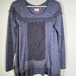 Anthropologie Meadow Rue Lace Top Womens Small Charcoal Gray Knit Long Sleeve!
